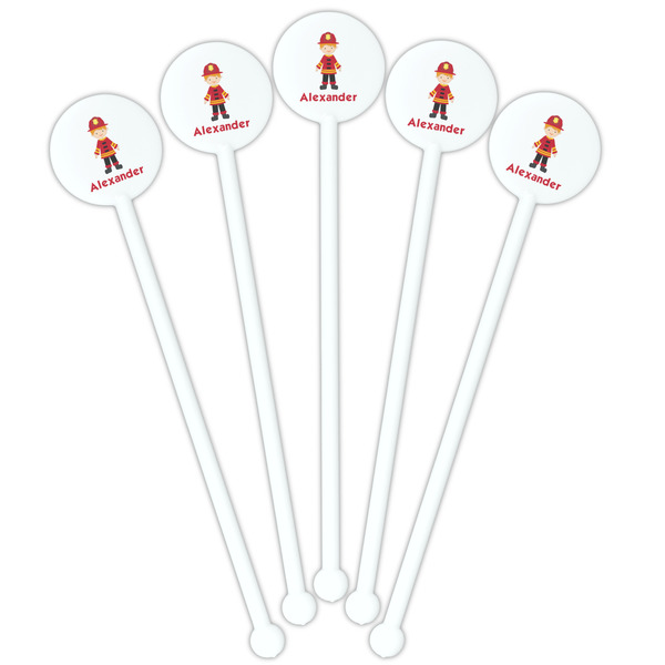 Firefighter Character White Plastic 5.5" Stir Stick - Fan View