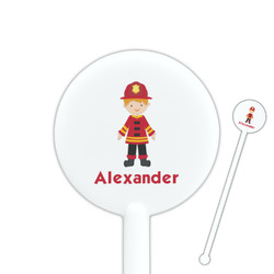 Firefighter Character 5.5" Round Plastic Stir Sticks - White - Single Sided (Personalized)