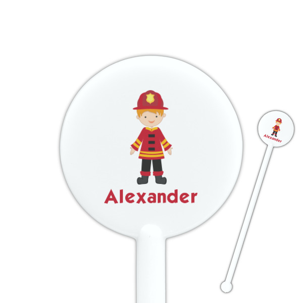 Custom Firefighter Character 5.5" Round Plastic Stir Sticks - White - Single Sided (Personalized)