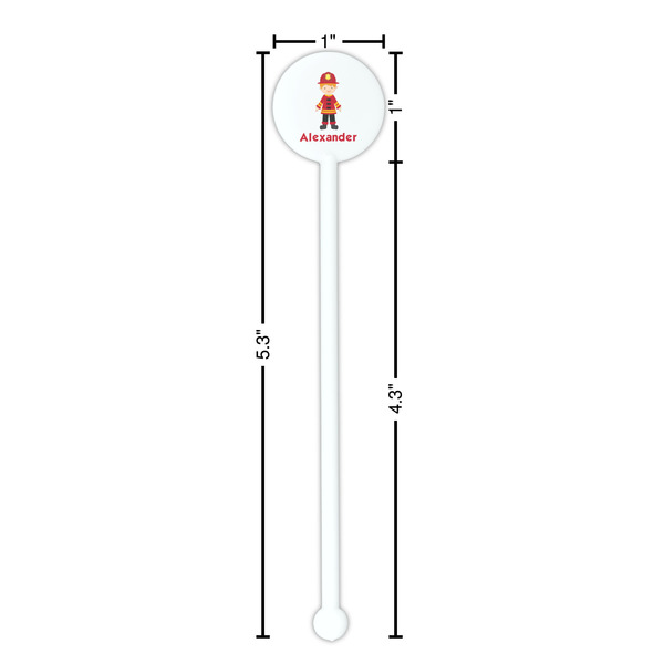 Firefighter Character White Plastic 5.5" Stir Stick - Round - Dimensions