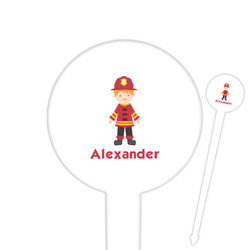 Firefighter Character 6" Round Plastic Food Picks - White - Double Sided (Personalized)