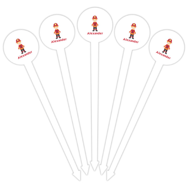 Firefighter Character White Plastic 6" Food Pick - Round - Fan View
