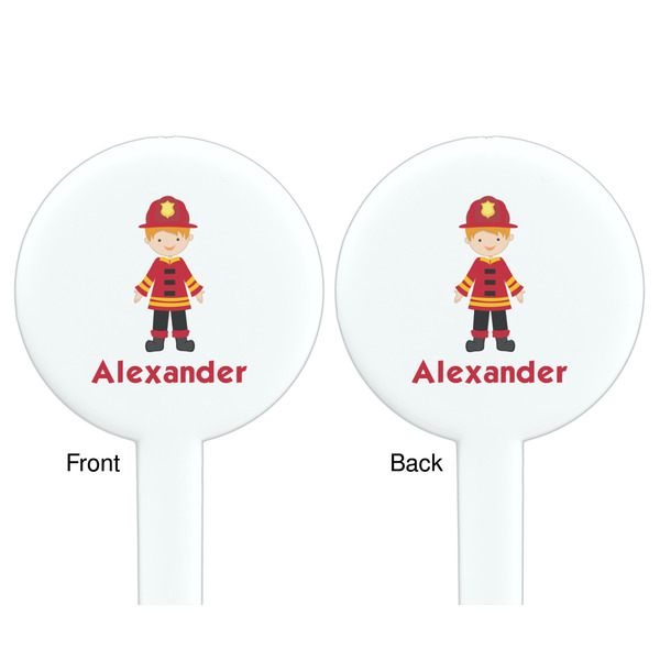Firefighter Character White Plastic 7" Stir Stick - Double Sided - Round - Front & Back