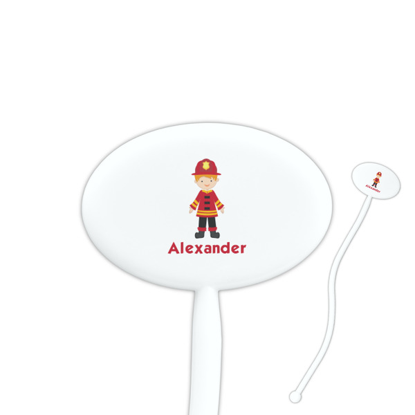 Custom Firefighter Character 7" Oval Plastic Stir Sticks - White - Single Sided (Personalized)