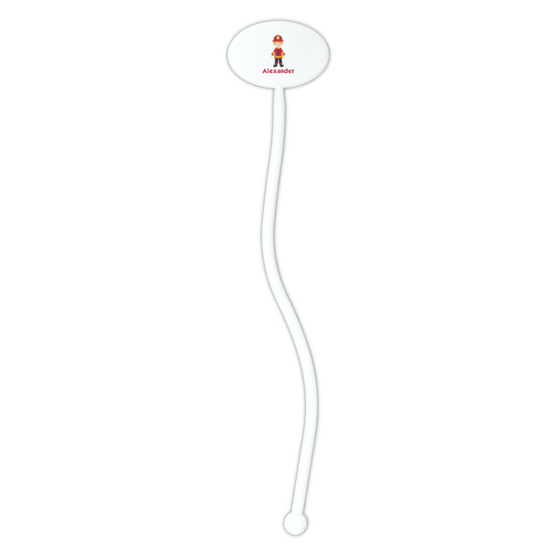 Firefighter Character White Plastic 7" Stir Stick - Oval - Single Stick