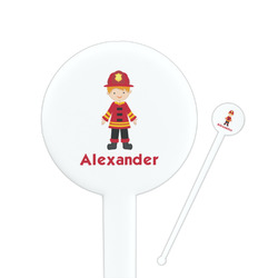 Firefighter Character 7" Round Plastic Stir Sticks - White - Double Sided (Personalized)