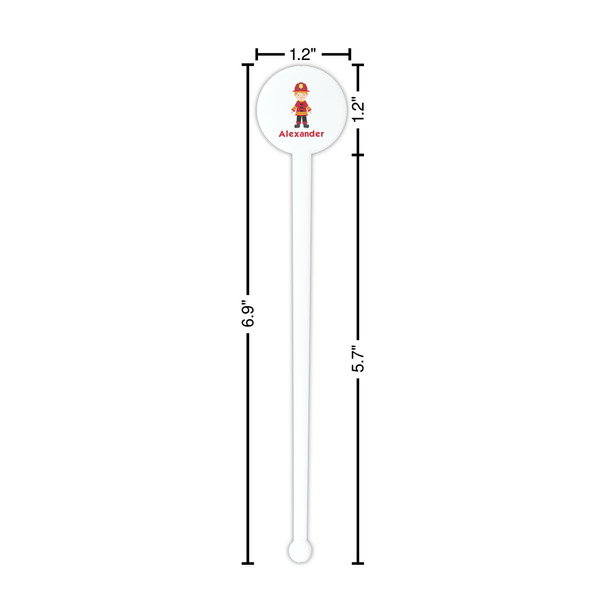 Firefighter Character White Plastic 7" Stir Stick - Round - Dimensions