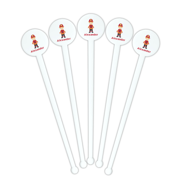 Firefighter Character White Plastic 7" Stir Stick - Round - Fan View