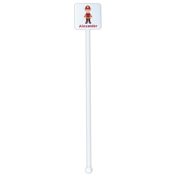 Firefighter Character White Plastic Stir Stick - Double Sided - Square - Single Stick