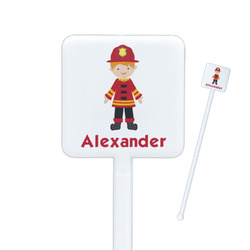 Firefighter Character Square Plastic Stir Sticks - Double Sided (Personalized)