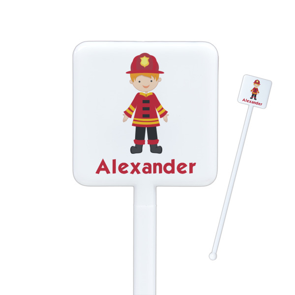 Custom Firefighter Character Square Plastic Stir Sticks - Double Sided (Personalized)