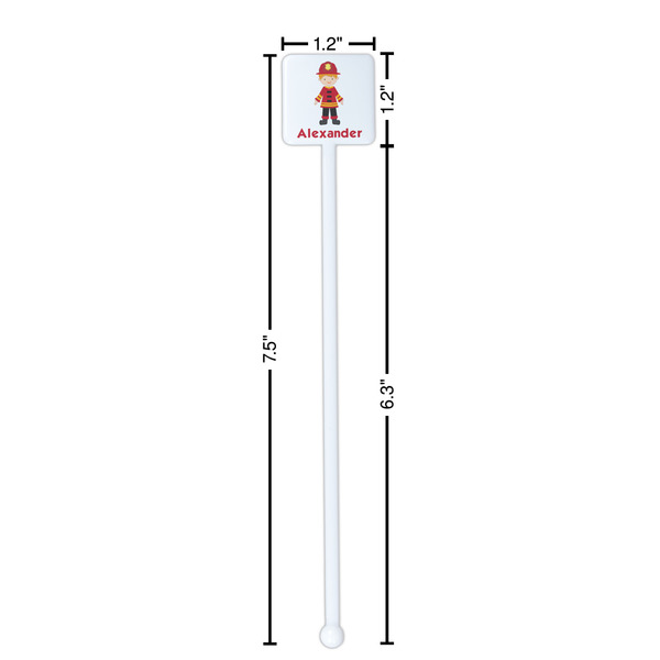 Firefighter Character White Plastic Stir Stick - Square - Dimensions
