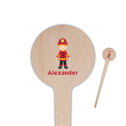 Firefighter Character 4" Round Wooden Food Picks - Single Sided (Personalized)