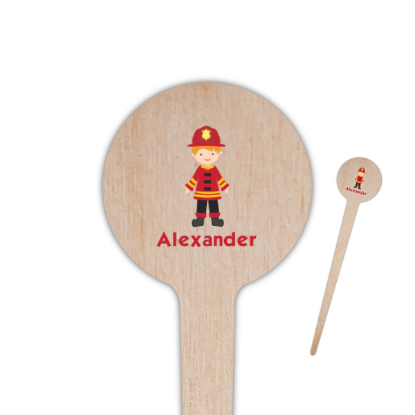 Custom Firefighter Character 4" Round Wooden Food Picks - Double Sided (Personalized)