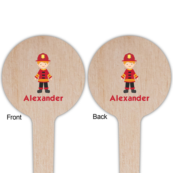 Firefighter Character Wooden 4" Food Pick - Round - Double Sided - Front & Back