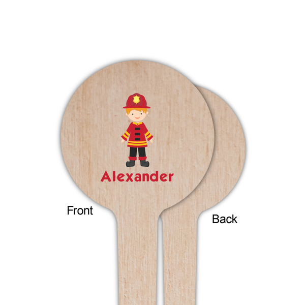 Firefighter Character Wooden 4" Food Pick - Round - Single Sided - Front & Back
