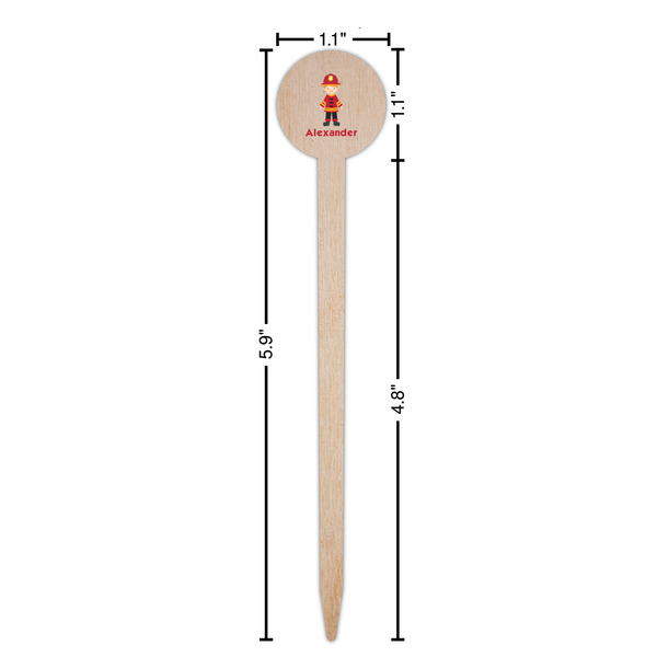 Firefighter Character Wooden 6" Food Pick - Round - Dimensions