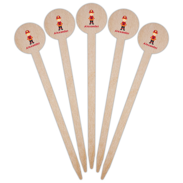 Firefighter Character Wooden 6" Food Pick - Round - Fan View