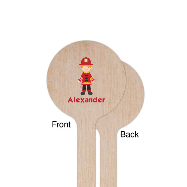 Firefighter Character Wooden 7.5" Stir Stick - Round - Single Sided - Front & Back