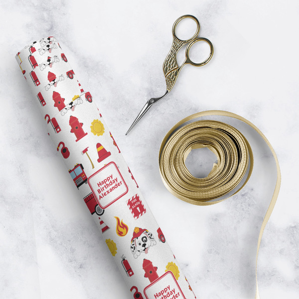 Firefighter Character Wrapping Paper Roll - Matte - In Context