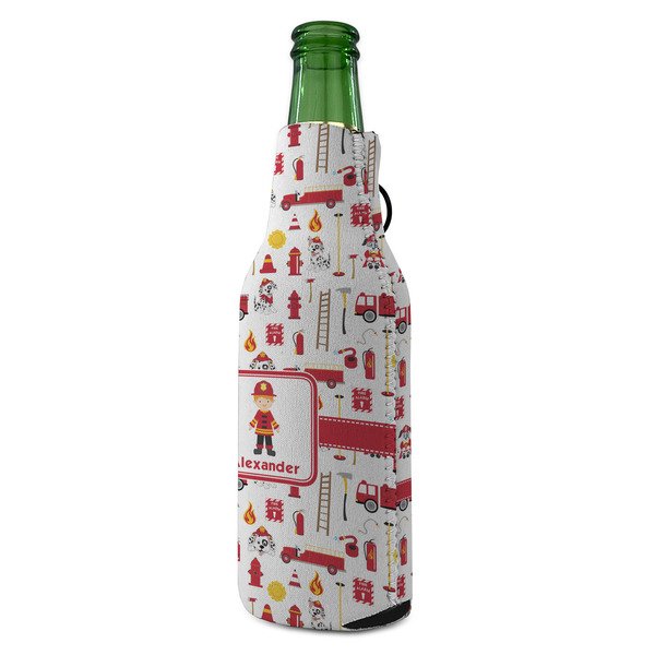 Firefighter Character Zipper Bottle Cooler - ANGLE (bottle)