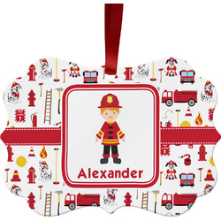 Firefighter Character Metal Frame Ornament - Double Sided w/ Name or Text