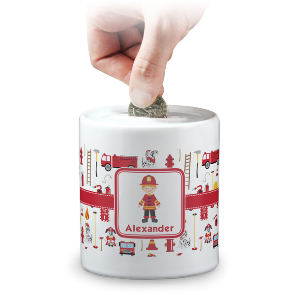 Custom Firefighter Character Coin Bank (Personalized)