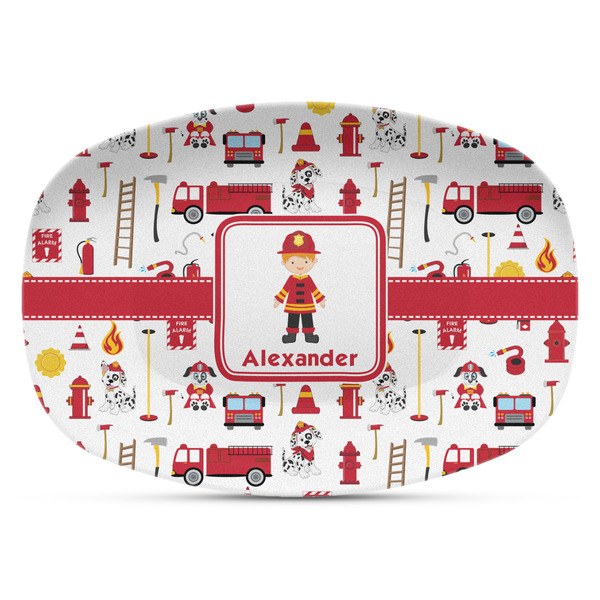 Custom Firefighter Character Plastic Platter - Microwave & Oven Safe Composite Polymer (Personalized)