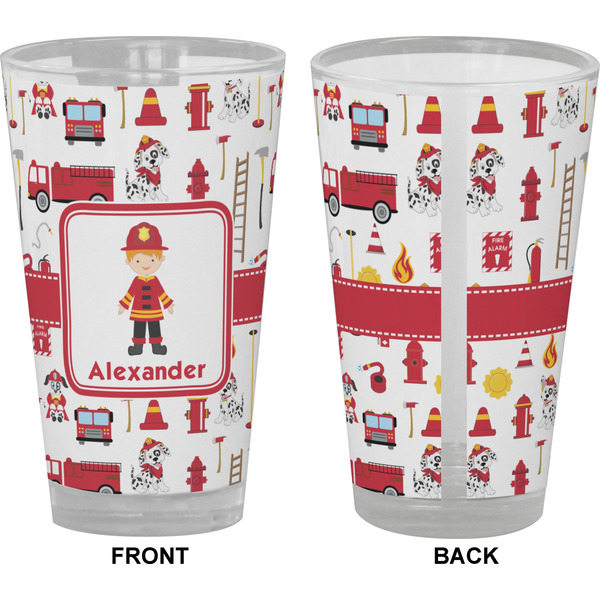 Firefighter Character Pint Glass - Full Color - Front & Back Views