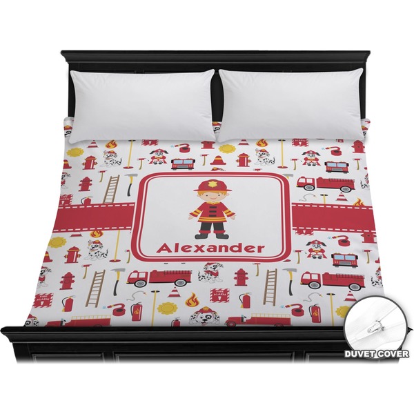 Custom Firefighter Character Duvet Cover - King w/ Name or Text