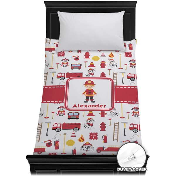 Custom Firefighter Character Duvet Cover - Twin w/ Name or Text