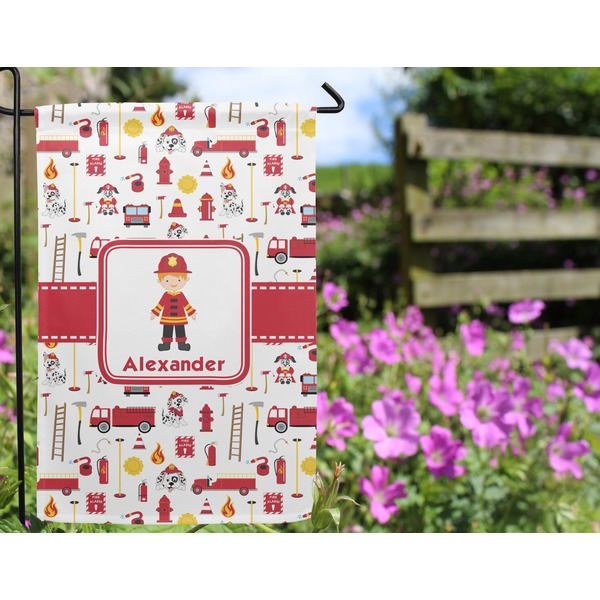 Firefighter Garden Flag - Outside In Flowers