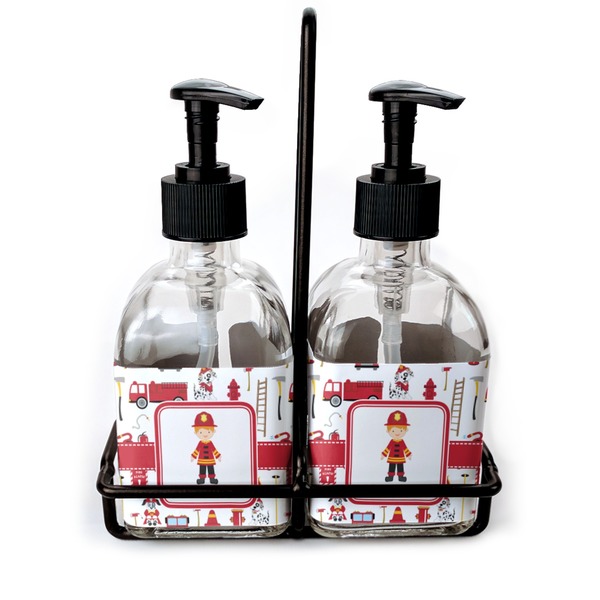 Custom Firefighter Character Glass Soap & Lotion Bottle Set (Personalized)