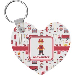 Firefighter Character Heart Plastic Keychain w/ Name or Text