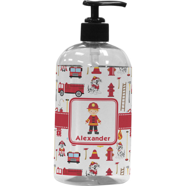 Custom Firefighter Character Plastic Soap / Lotion Dispenser (16 oz - Large - Black) (Personalized)