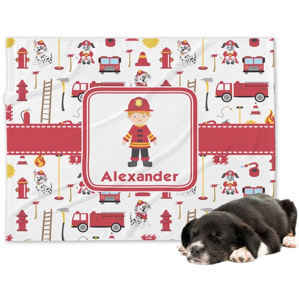 Custom Firefighter Character Dog Blanket - Large w/ Name or Text
