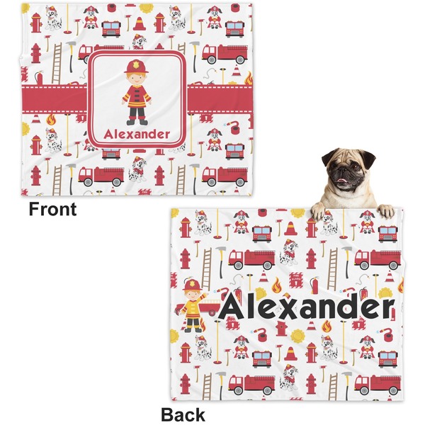 Firefighter Microfleece Dog Blanket - Large- Front & Back