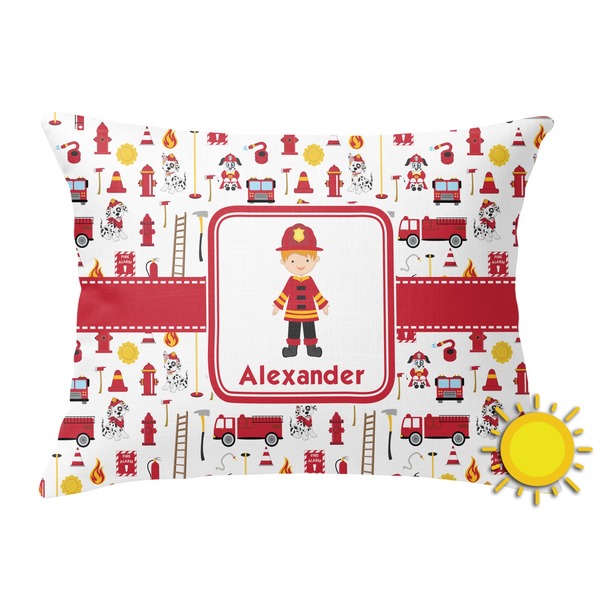 Custom Firefighter Character Outdoor Throw Pillow (Rectangular) w/ Name or Text