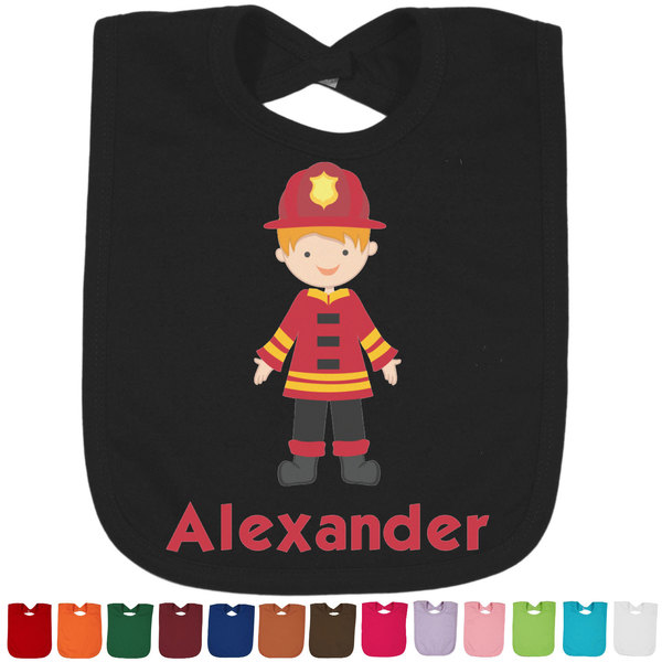 Custom Firefighter Character Cotton Baby Bib (Personalized)