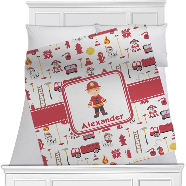 Custom Firefighter Character Minky Blanket - Toddler / Throw - 60"x50" - Single Sided w/ Name or Text