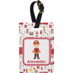 Firefighter Character Plastic Luggage Tag - Rectangular w/ Name or Text