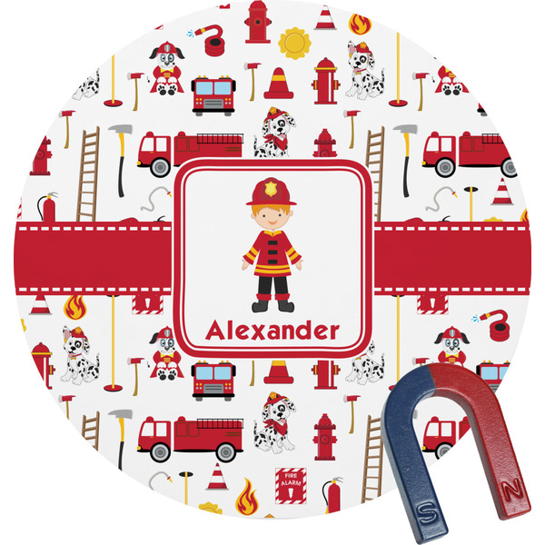 Custom Firefighter Character Round Fridge Magnet (Personalized)