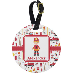 Firefighter Character Plastic Luggage Tag - Round (Personalized)