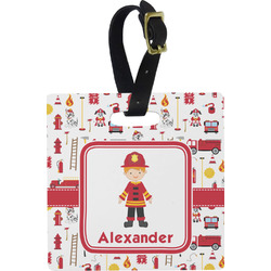 Firefighter Character Plastic Luggage Tag - Square w/ Name or Text