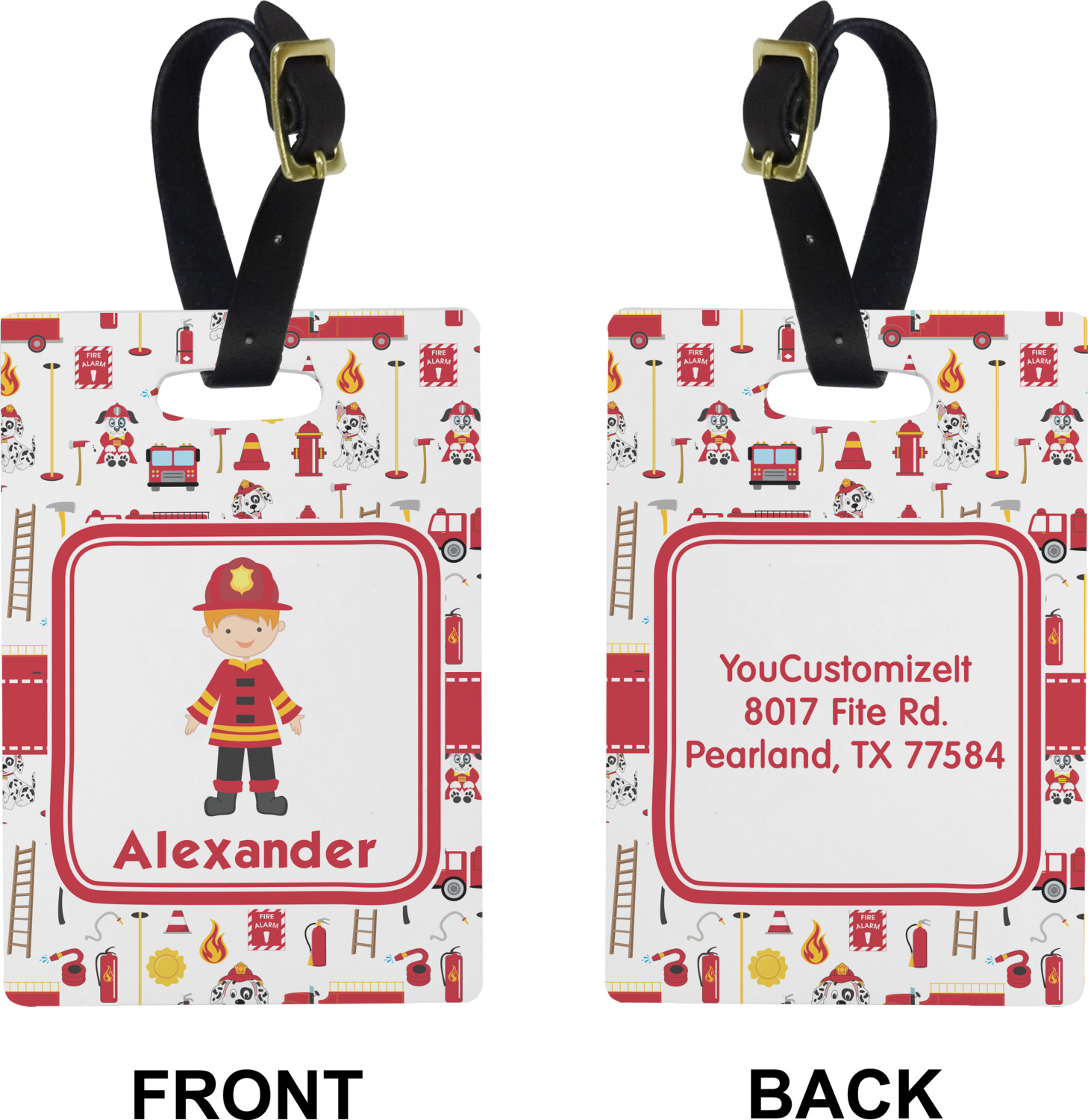 Firefighter Character Plastic Luggage Tag Rectangular w/ Name or Text