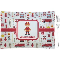 Firefighter Character Rectangular Glass Appetizer / Dessert Plate - Single or Set (Personalized)