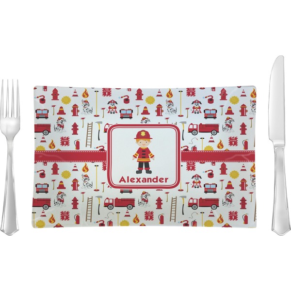 Custom Firefighter Character Rectangular Glass Lunch / Dinner Plate - Single or Set (Personalized)