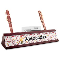 Firefighter Character Red Mahogany Nameplate with Business Card Holder (Personalized)