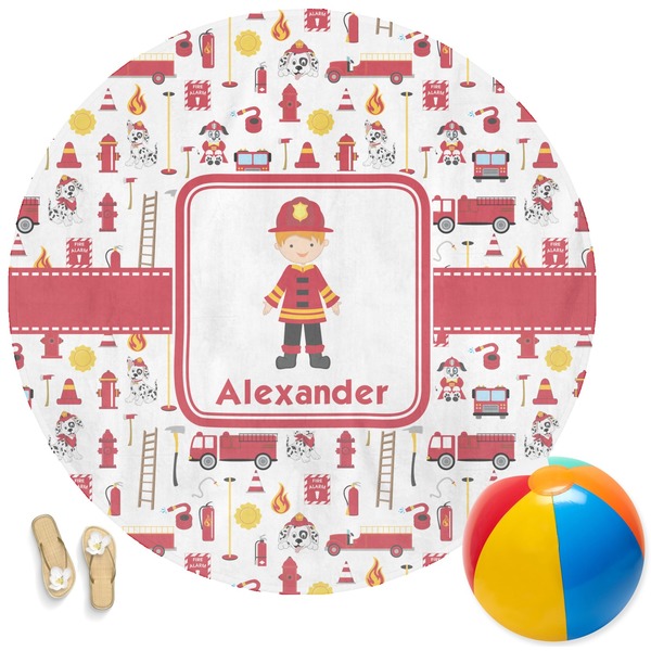 Custom Firefighter Character Round Beach Towel (Personalized)
