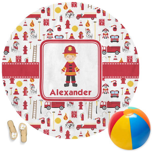Custom Firefighter Character Round Beach Towel (Personalized)